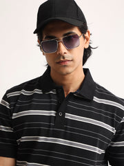 Neutral Stripe Black, Grey Half Sleeve Polo T-Shirt