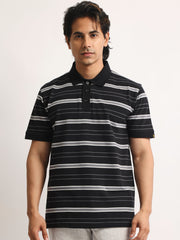 Neutral Stripe Black, Grey Half Sleeve Polo T-Shirt