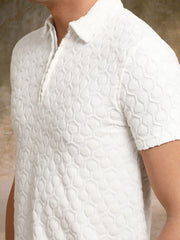 Puff Terry Cream Half Sleeve Polo T-Shirt