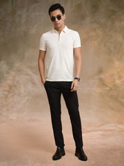 Puff Terry Cream Half Sleeve Polo T-Shirt