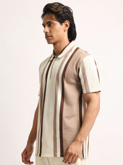 High Street Cream, Brown Half Sleeve Polo T-Shirt