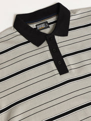 Neutral Stripe Grey, Black Half Sleeve Polo T-Shirt