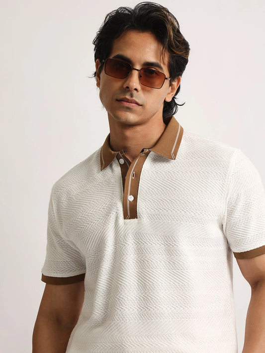 Elite White, Brown Half Sleeve Polo T-Shirt