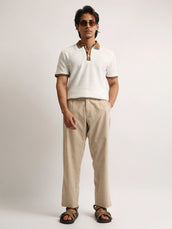 Elite White, Brown Half Sleeve Polo T-Shirt