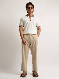Elite White, Brown Half Sleeve Polo T-Shirt