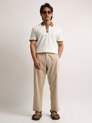 Elite White, Brown Half Sleeve Polo T-Shirt