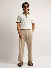 Elite White, Brown Half Sleeve Polo T-Shirt