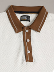 Elite White, Brown Half Sleeve Polo T-Shirt