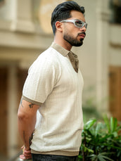 Wave Faltknit White Green Half Sleeve Polo T-Shirt