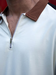 Color Block Cream, Black Half Sleeve Polo T-Shirt