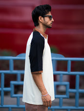 Color Block Cream, Black Half Sleeve Polo T-Shirt