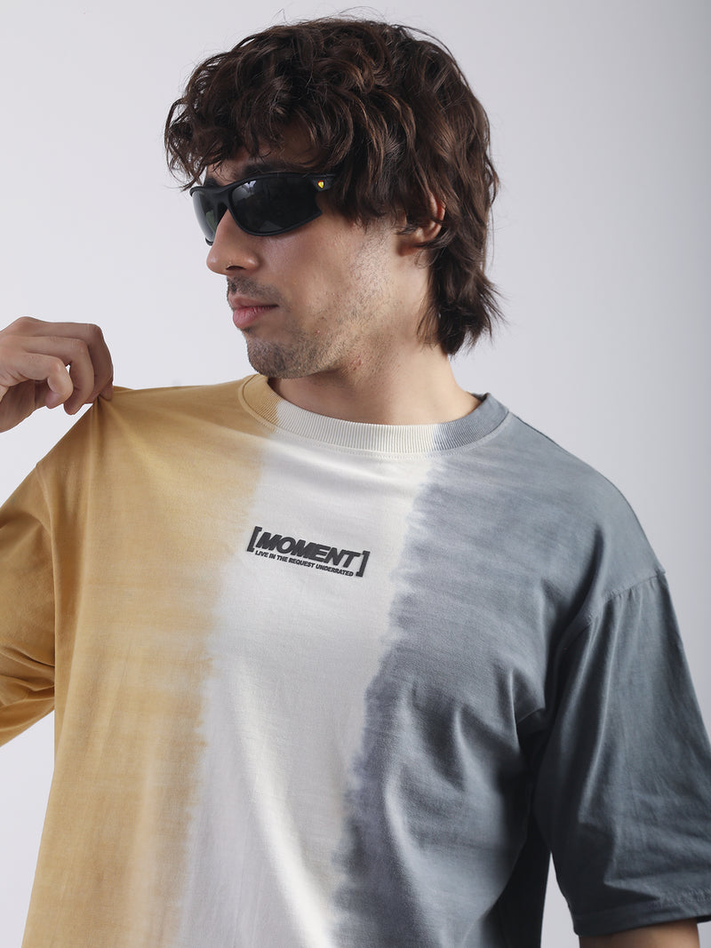 Tie & Dyed Mustard Cream Half Sleeve Tshirt
