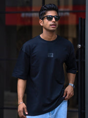 Silicon Patch Black Half Sleeve T-Shirt