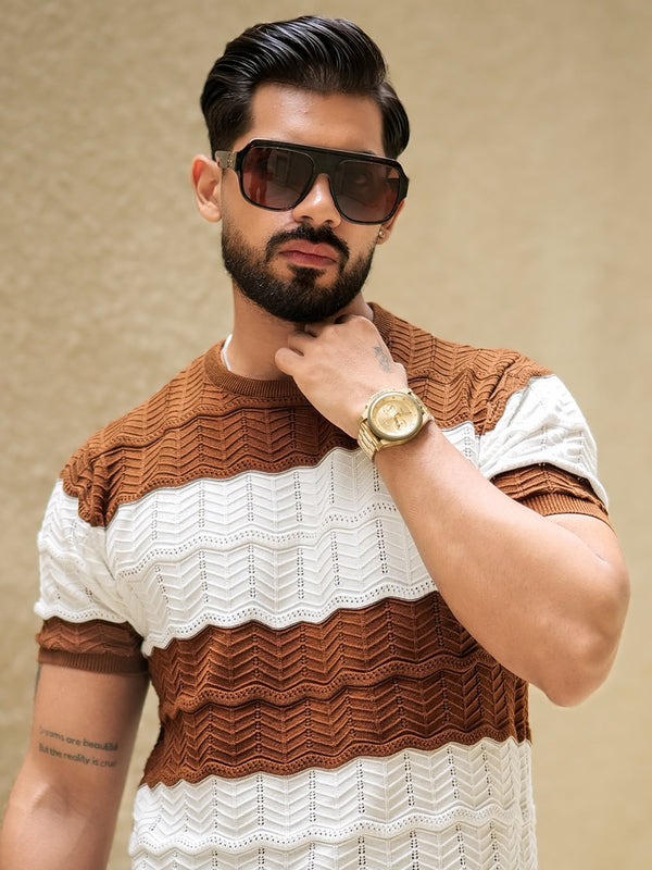 Brown ladder half sleeve t-shirt for men
