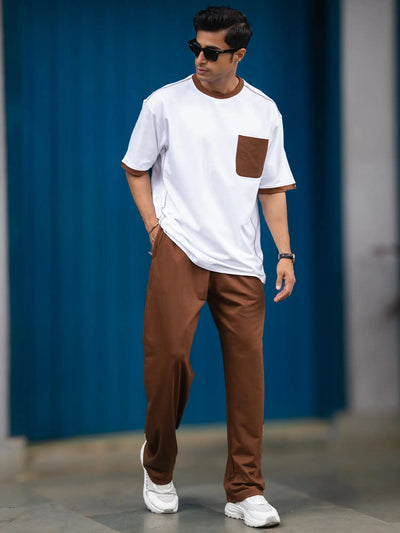 Solid White, Brown Co-Ords Set