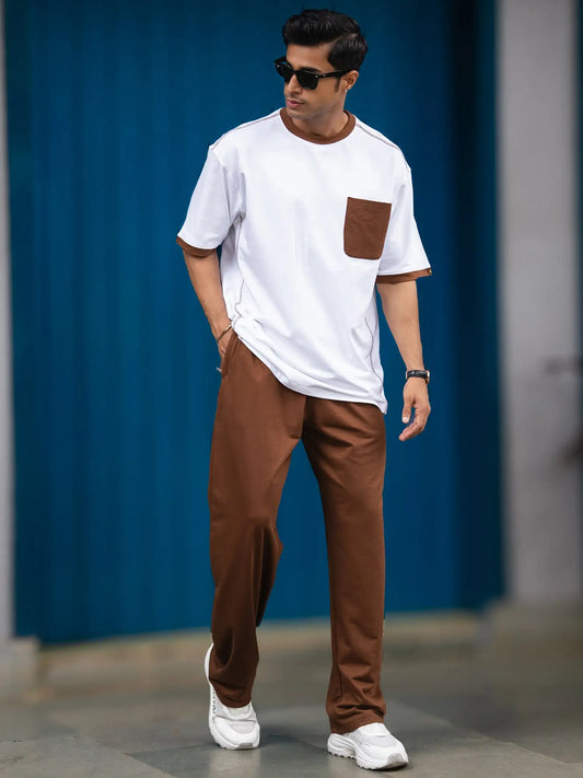 Solid White, Brown Co-Ords Set