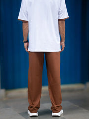 Solid White, Brown Co-Ords Set