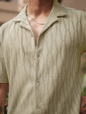 Angular Knit Beige Half Sleeve Shirt