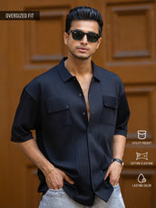 Utility Pocket Black Half Sleeve Shirt