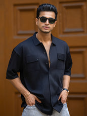 Utility Pocket Black Half Sleeve Shirt