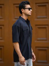 Utility Pocket Black Half Sleeve Shirt