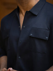 Utility Pocket Black Half Sleeve Shirt
