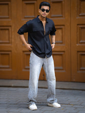 Utility Pocket Black Half Sleeve Shirt