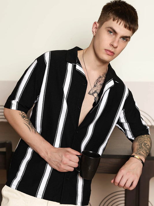 Miami Stripe Black Shirt