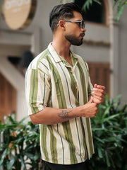 Miami Stripe Cream Half Sleeve Shirt