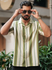 Miami Stripe Cream Half Sleeve Shirt