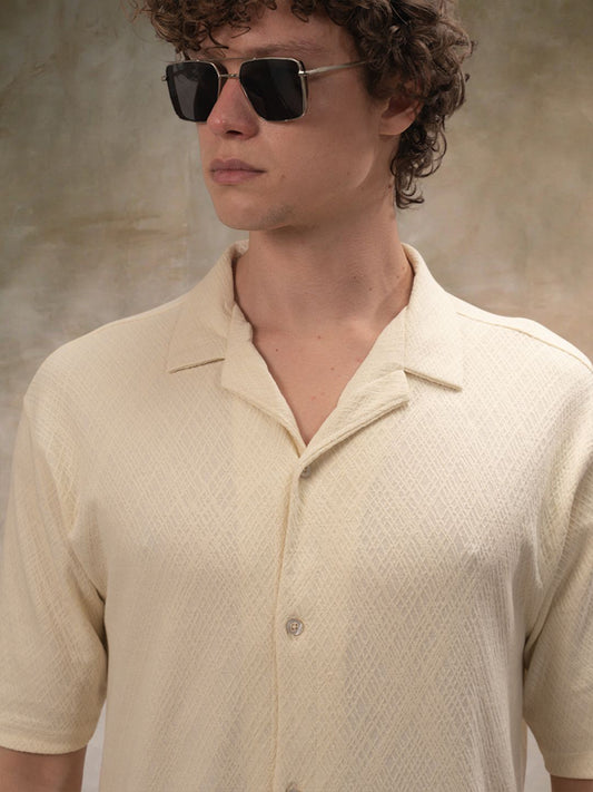 Marble Grid Cream Half Sleeve Shirt