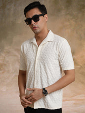 Puff Terry Cream Half Sleeve Shirt