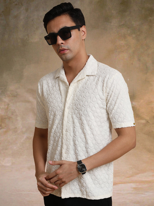 Puff Terry Cream Half Sleeve Shirt