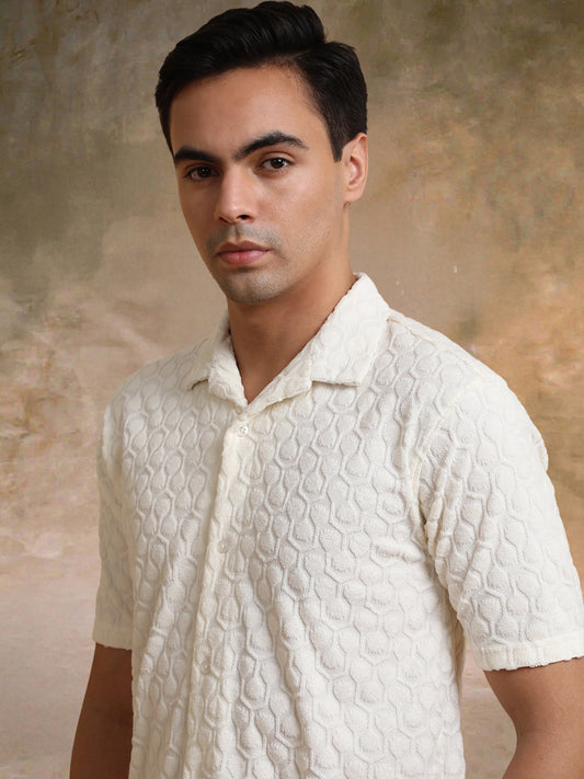 Puff Terry Cream Half Sleeve Shirt