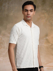 Puff Terry Cream Half Sleeve Shirt