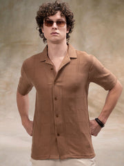 Rustic Knit Light Brown Half Sleeve Shirt