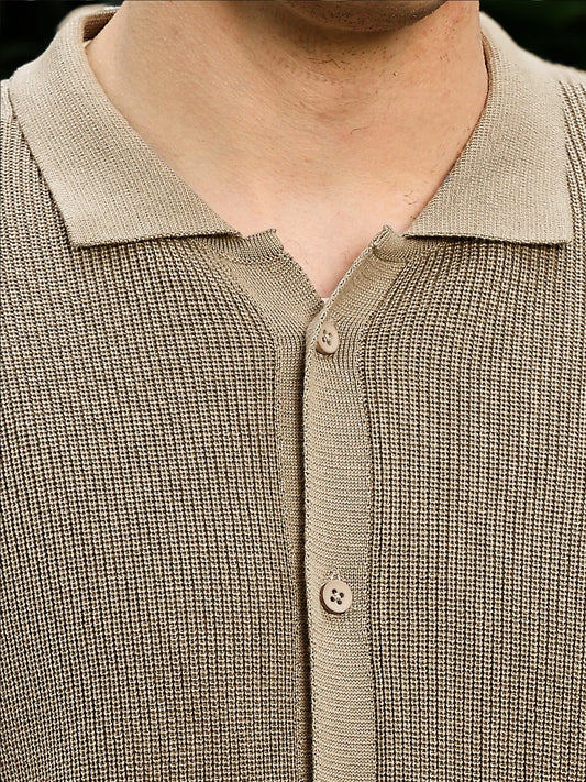 InterLoop Beige Full Sleeve Polo Sweater