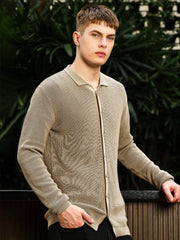 InterLoop Beige Full Sleeve Polo Sweater