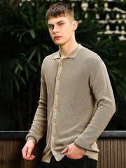 InterLoop Beige Full Sleeve Polo Sweater