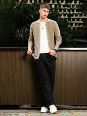 InterLoop Beige Full Sleeve Polo Sweater