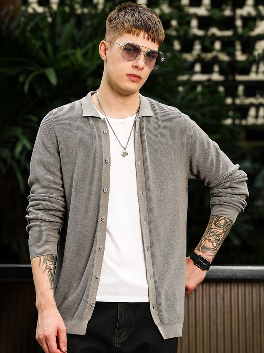 InterLoop Grey Full Sleeve Polo Sweater