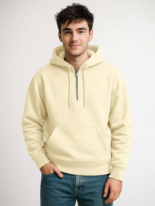 Cozy Cut Zipper Hoodie Full Sleeve Cream Sweatshirt