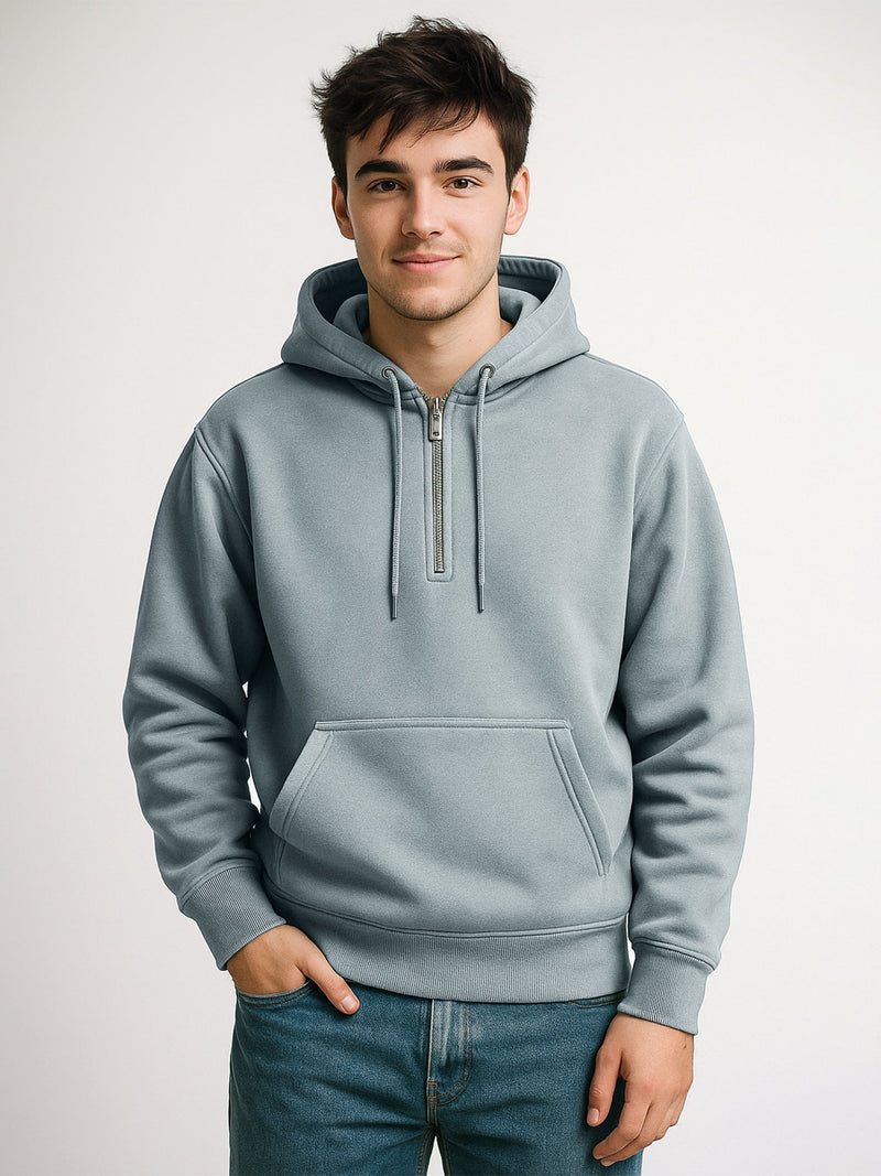 Light grey full sleeve cozy cut zipper sweatshirt for men