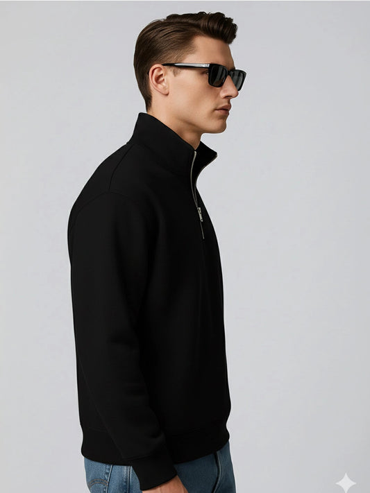 Cozy Cut Zipper Full Sleeve Black Sweatshirt
