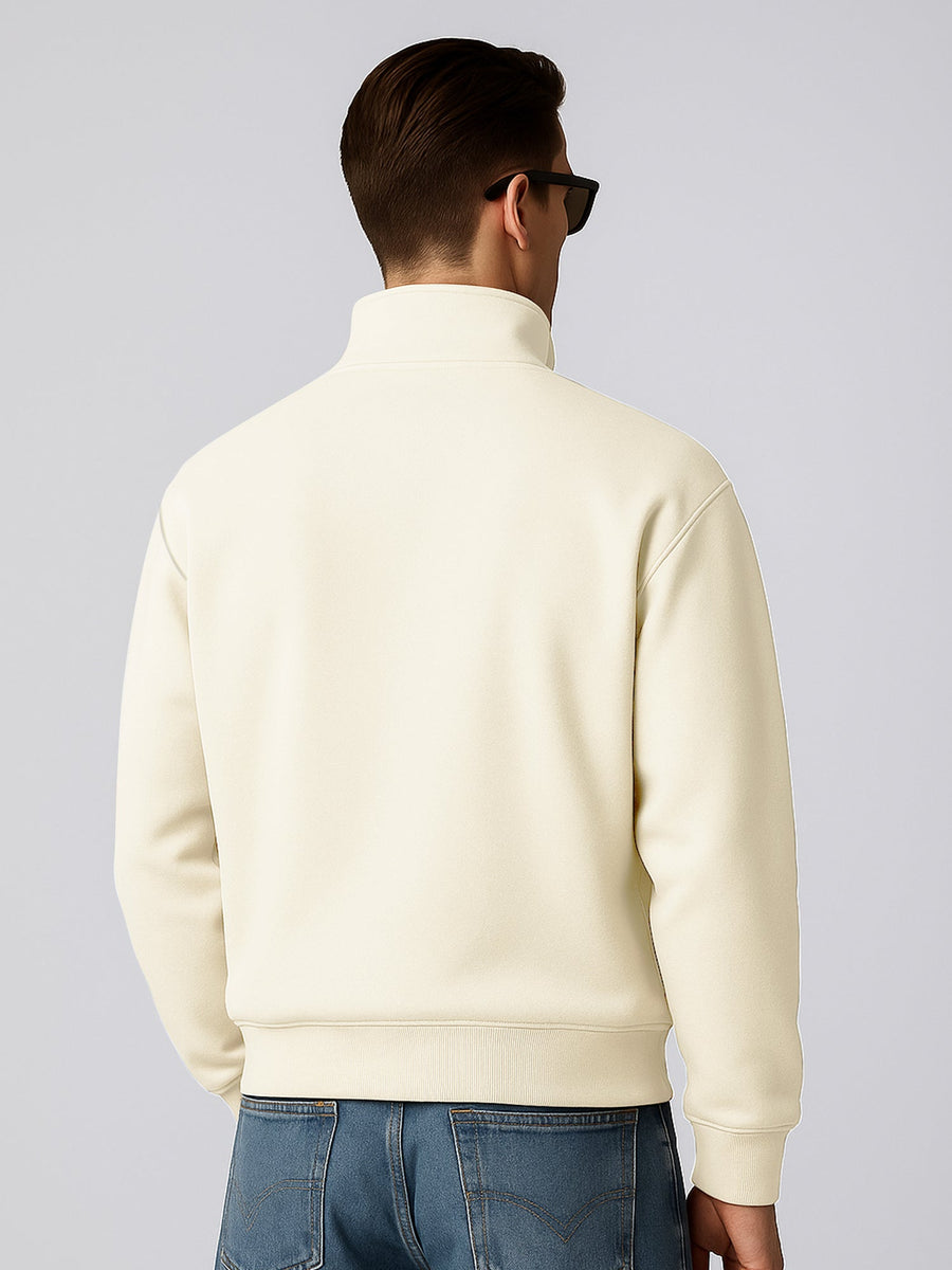 Cream full sleeve cozy cut zipper sweatshirt for men - view 2