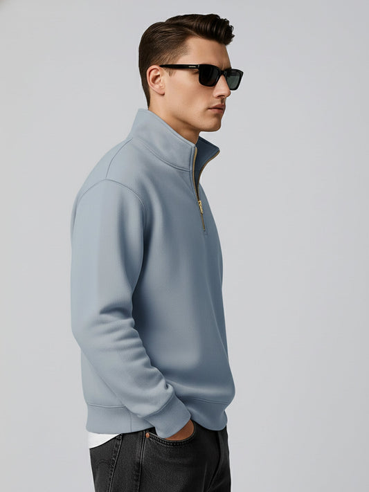 Cozy Cut Zipper Full Sleeve Light Grey Sweatshirt