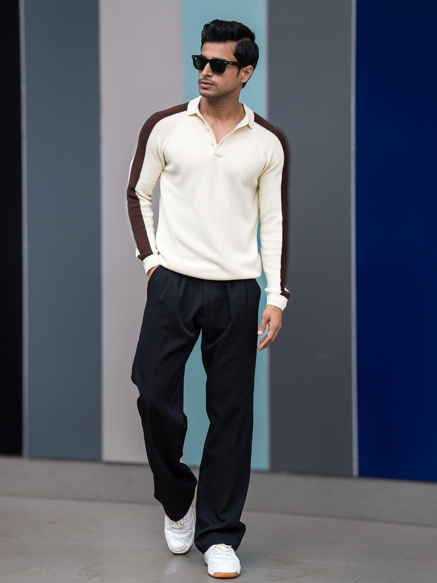 Cream full sleeve power play sweater polo t-shirt for men - view 6