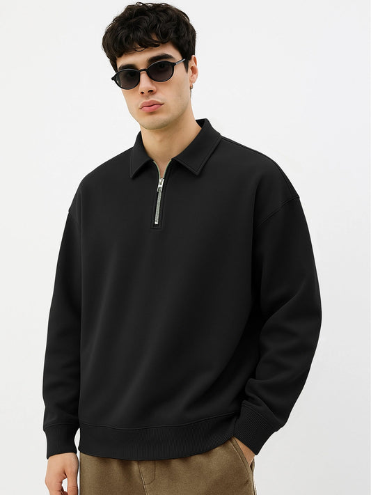 Cozy Cut Polo Zipper Full Sleeve Black Sweatshirt