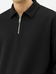Cozy Cut Polo Zipper Full Sleeve Black Sweatshirt