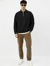 Cozy Cut Polo Zipper Full Sleeve Black Sweatshirt